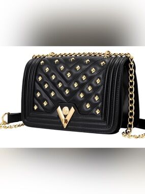 Valentino Orlandi Black Quilted Shoulder Bag with Gold Studs